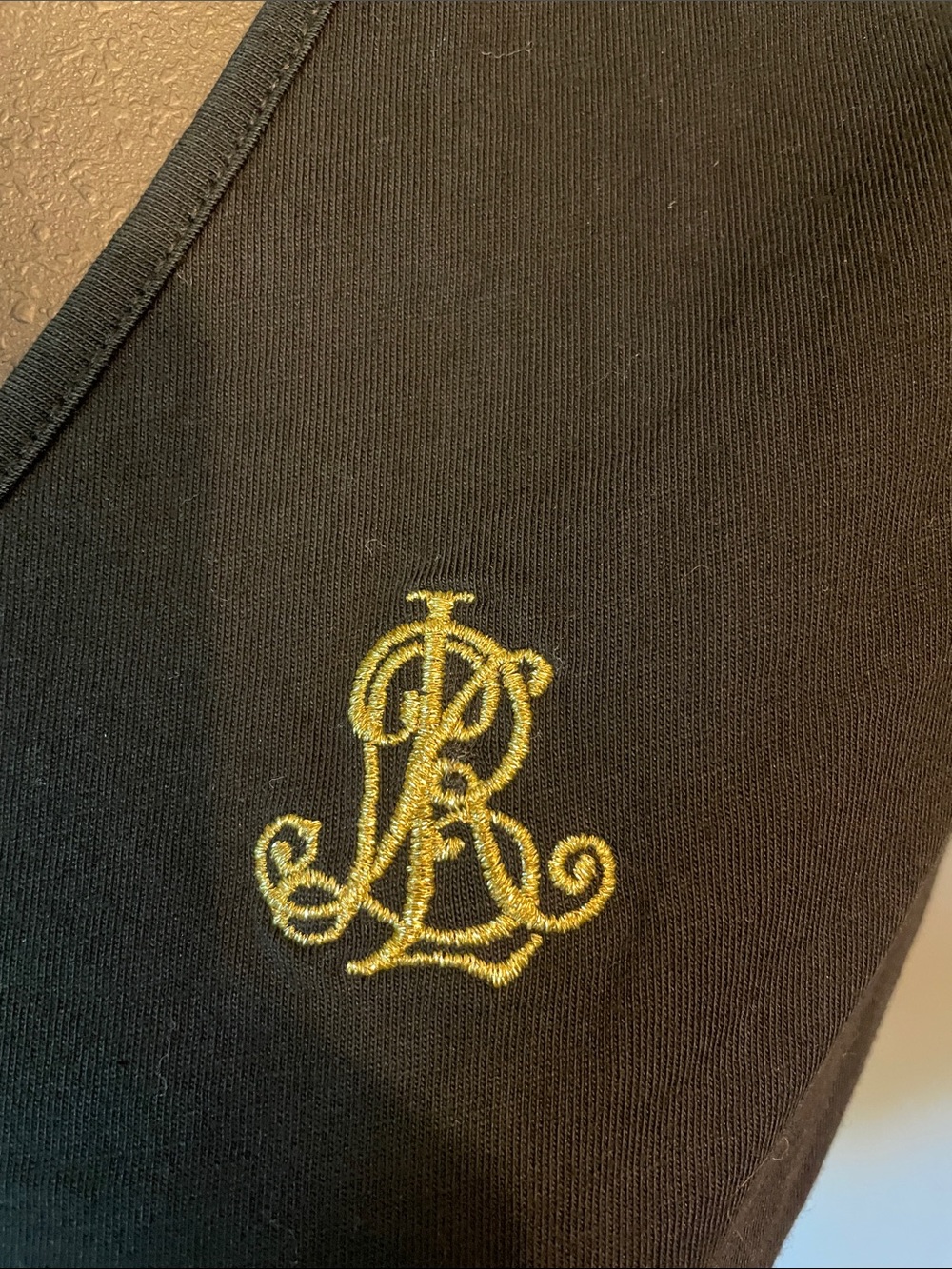 Lauren Ralph Lauren Black V-Neck Tee with Gold Monogram - Picture 2 of 5
